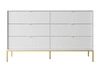 Komoda Lovro 154 cm zásuvková bílá moderní design potěší milovníky výrazných interiérů rýhovaná čela zlaté doplňky