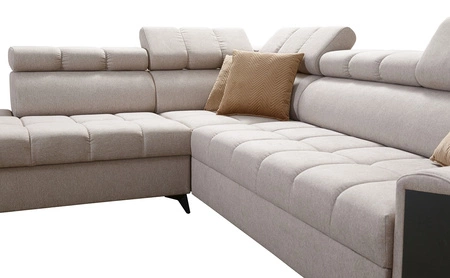 Rohová rozkládací pohovka s funkcí spaní Bolmso XI fialová levá strana stylový design rohová rozkládací pohovka se zásuvkou a koši na lůžkoviny