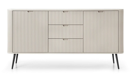 Komoda Zoya 168 cm béžová elegantní design oválný tvar na kovových nohách vkusné drážkované čelo