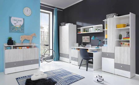 Police Arona 120 cm bílá / dub wilton bílá moderní a praktický funkční nábytek do pokoje pro mladé