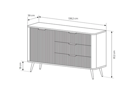 Nábytková sestava Lante béžové designové drážkování na čelech nábytku kovové úchytky na hranách a vysoké šikmé nohy
