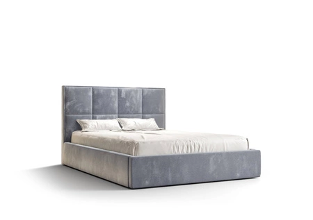 Čalouněná postel Aresa 140x200 s úložným boxem modrá v moderním skandinávském stylu s pohodlným čelem