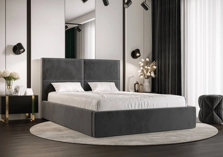Čalouněná postel Aphrodite 160x200 s šedým úložným boxem v moderním skandinávském stylu s pohodlným čelem