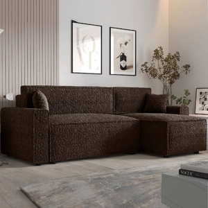 Rohová sedací souprava s funkcí spaní Brandon Bis hnědá pravá strana měkká tkanina s charakteristickou smyčkovou povrchovou nádobou na lůžkoviny