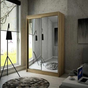 Posuvná šatní skříň Avila 120 cm zlatý řemeslný dub ergonomická a velmi funkční šatní skříň v moderní podobě s geometrickými tvary