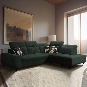 Rohová pohovka s funkcí spaní Buffalo VII zelená pravostranná stylová rohová pohovka s kontejnery na lůžkoviny velurová tkanina