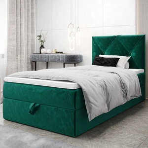 Kontinentální postel Arvada 100x200 lahvově zelená v moderním skandinávském stylu s čalouněným čelem postele s úložným boxem