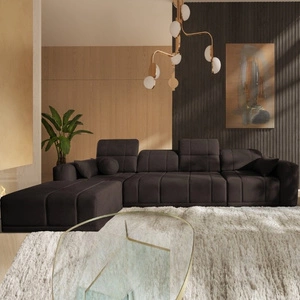 Rohová sedací souprava s funkcí spaní Cetara XII hnědá levá strana stylový design pohodlná posuvná opěradla dvě nádoby na lůžkoviny