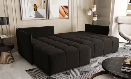 Rozkládací pohovka Oroso graphite levá měkká sametová tkanina s hydrofobním povlakem nádoba na lůžkoviny