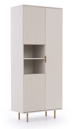 Knihovna Sula 80 cm béžová elegantní design stabilní vysoké nohy knihovna s dvířky do obývacího pokoje drážkované čelo se systémem push to open