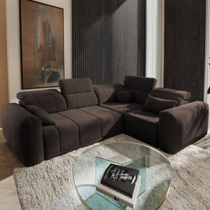 Rohová sedací souprava s funkcí spaní Cetara II hnědá pravá strana stylový design posuvné opěradlo nastavitelné opěrky hlavy a kontejner na lůžkoviny