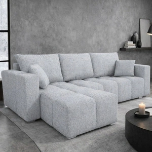 Rohová pohovka Linco s funkcí spaní šedá jasanová univerzální rohová pohovka s moderním designem z odolné tkané látky