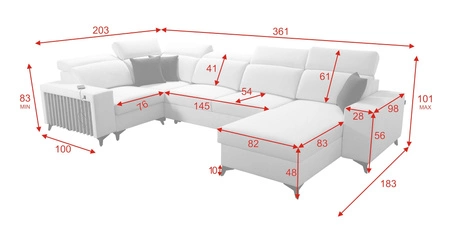 Rohová sedací souprava s funkcí spaní Kelly IV světle béžová sametová pravá pohodlná rohová sedací souprava nastavitelné opěrky hlavy boční čalounění s lamelami