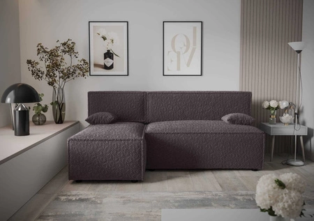 Rozkládací pohovka Brandon grafit levá měkká tkanina s výraznou smyčkovou povrchovou nádobou na lůžkoviny