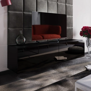 RTV skříň Neve 188 cm černý lesk ideální skříň do obývacího pokoje pro milovníky moderního uspořádání s elegantním charakterem