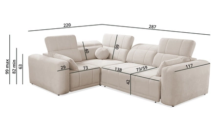 Rohová sedací souprava s funkcí spaní Cetara II šedohnědá levostranná stylový design posuvné opěrky zad nastavitelné podhlavníky a kontejner na lůžkoviny