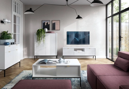 Nábytková sestava Lovro bílá moderní designová nástěnná skříňka do obývacího pokoje nebo zasedací místnosti