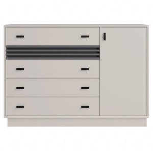 Komoda se zásuvkami Estan 135 cm béžová / antracitová moderní designový nábytek kvalitní zpracování hrany komody zakončené speciální dýhou