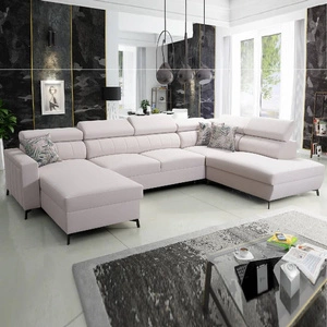 Rohová sedací souprava s funkcí spaní Savona VI krémová levá Elegantní a pohodlná rohová sedací souprava do obývacího pokoje se dvěma nádobami na lůžkoviny