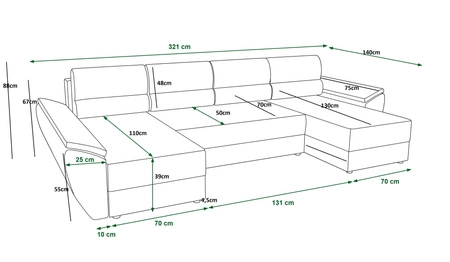 Rohová pohovka s funkcí spaní Fogu U III medová stylová rohová pohovka s područkami a úložným prostorem na lůžkoviny manšestrová tkanina