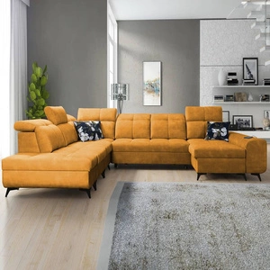 Rohová sedací souprava s funkcí spaní Buffalo X žlutá pravá funkční a pohodlná rohová sedací souprava do pokoje s kontejnery na lůžkoviny