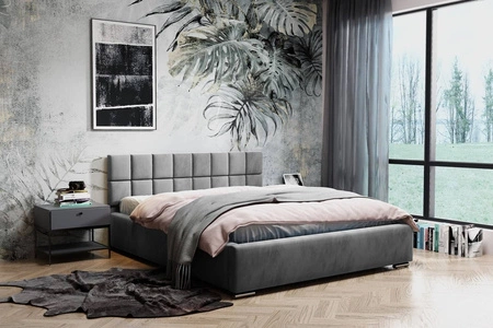 Čalouněná postel Nessa 140x200 šedá jasan Stylová postel s úložným prostorem na lůžkoviny Pohodlný podhlavník zaujme svým elegantním designem