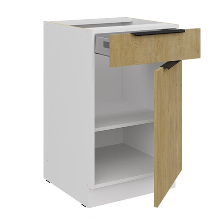 Stojící kuchyňská skříňka se zásuvkou a policí Cremona 50 D 1F 1S BB kovové hrany úchytek skříňka odolná proti vlhkosti a poškození