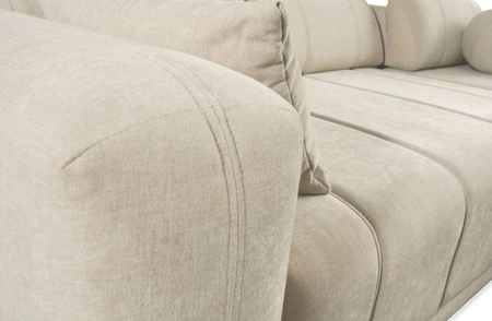 Rohová sedací souprava s funkcí spaní Cetara II šedý jasan levá stylový design posuvné opěradlo nastavitelné opěrky hlavy a zásobník na lůžkoviny