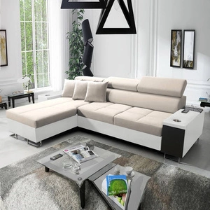 Rohová rozkládací pohovka Dafni světle béžová / bílá levý samet pohodlí a funkčnost při každodenním odpočinku