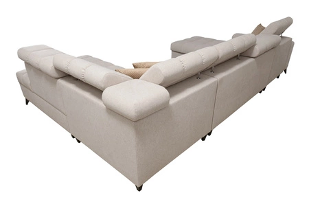 Rohová pohovka s funkcí spaní Bolmso VI fialová levá pohodlná rohová pohovka s nastavitelnými opěrkami hlavy dekorativní prošívání na sedáku