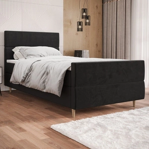 Kontinentální postel Benet 90x200 grafit v moderním skandinávském stylu s čalouněným čelem a nohama s úložným boxem