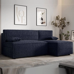 Rohová sedací souprava s funkcí spaní Brandon námořnicky modrá pravý roh měkká tkanina s charakteristickou smyčkovou povrchovou nádobou na lůžkoviny