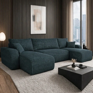 Rohová sedací souprava s funkcí spaní Fiesta U šedá stylová rohová sedací souprava se zajímavým tvarem odolná manšestrová látka nádoba na lůžkoviny