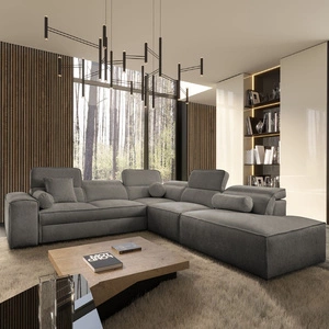 Rohová sedací souprava s funkcí spaní Viano IX šedá pravostranná stylová rohová sedací souprava s kontejnery na lůžkoviny ideální kus nábytku do velkého obývacího pokoje