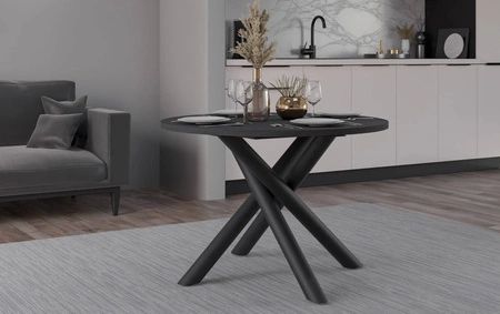 Kulatý stůl Lyon 110 cm portlandský jasan / černý designový jídelní stůl kovové pavoučí nohy výškově nastavitelné