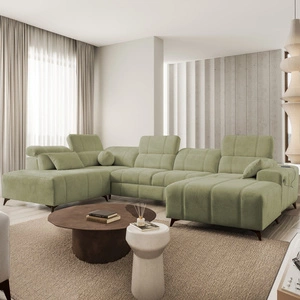 Rohová sedací souprava s funkcí spaní Penejos VI olivová pravá stylová rohová sedací souprava se dvěma nádobami na lůžkoviny odolná tkanina