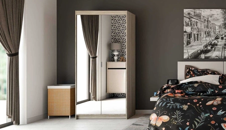 Šatní skříň Rene 90 cm dub sonoma světlá stylový design jednoduchý tvar šatní skříně se zrcadlem do ložnice nebo předsíně hrany s povrchovou úpravou ABS