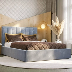 Čalouněná postel Rinus 180x200 s úložným prostorem světle modrá v moderním skandinávském stylu s pohodlným čelem