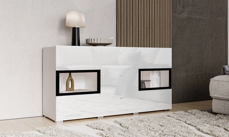 Komoda Baros 132 cm bílý lesk moderní tvary v jedinečném stylu