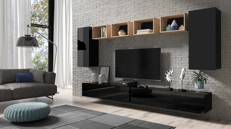 Apulia XXXV černý lesk / dub artisan Výjimečně stylová nástěnná skříňka s jednoduchými nábytkovými díly, která se hodí do každého interiéru