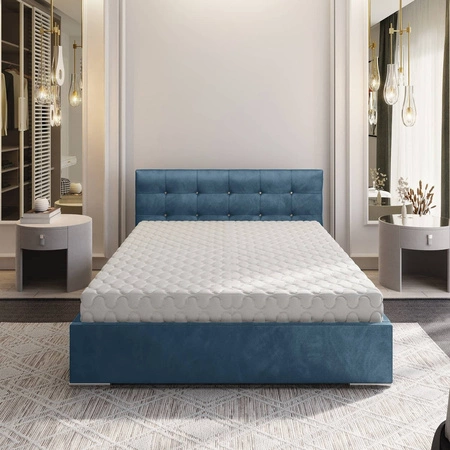 Čalouněná postel Mona 160x200 tyrkysová s úložným boxem v moderním skandinávském stylu s prošívaným čelem s krystaly