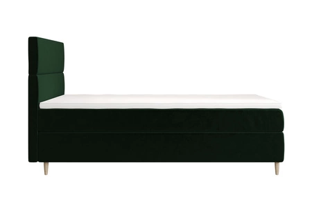 Kontinentální postel Bing 100x200 lahvově zelená v moderním skandinávském stylu s čalouněným čelem postele s úložným boxem