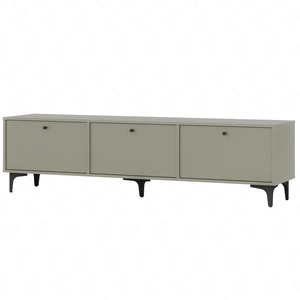 RTV skříň Kioto I 180 cm eukalyptus stylový design kovové nohy skříň s dvířky otevíranými dolů tlumené barvy