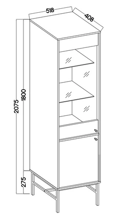 Kyoto III 52 cm černý grafit stylový design bezpečná vitrína z tvrzeného skla na kovovém rámu
