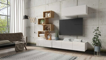 Nástěnná skříňka Apulia 105 cm bílý lesk minimalistický design stylová skříňka do obývacího pokoje jednoduchý design do každého interiéru