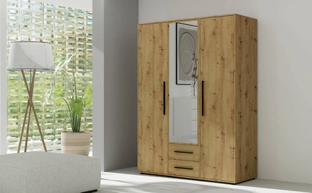 Zrcadlová šatní skříň Maxione 150 cm dub řemeslný funkční šatní skříň do ložnice, pokoje pro mládež nebo předsíně obohacená o zásuvky