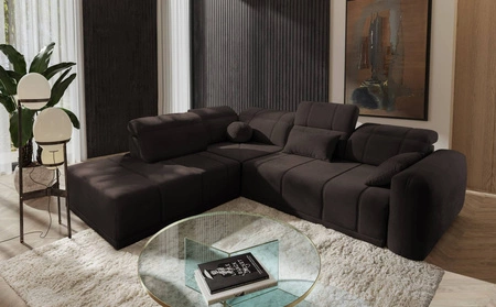 Rohová sedací souprava s funkcí spaní Cetara VII hnědá levá Vysoce kvalitní rohová sedací souprava do obývacího pokoje s pohodlným posuvným opěradlem