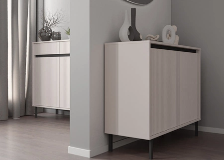 Komoda Osaka 100 cm béžová/černá minimalistický design ideální pro obývací pokoje a ložnice vkusné drážkované čelo