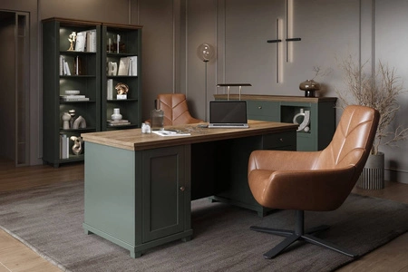 Knihovna Evora 71 cm lahvově zelená / dub lefkas stylový design knihovny ideální doplněk do pracovny nebo pokoje teenagera