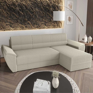 Rohová pohovka s funkcí spaní Fogu II slonová kost pravostranná stylová rohová pohovka s pohodlnými područkami a kontejnerem na lůžkoviny